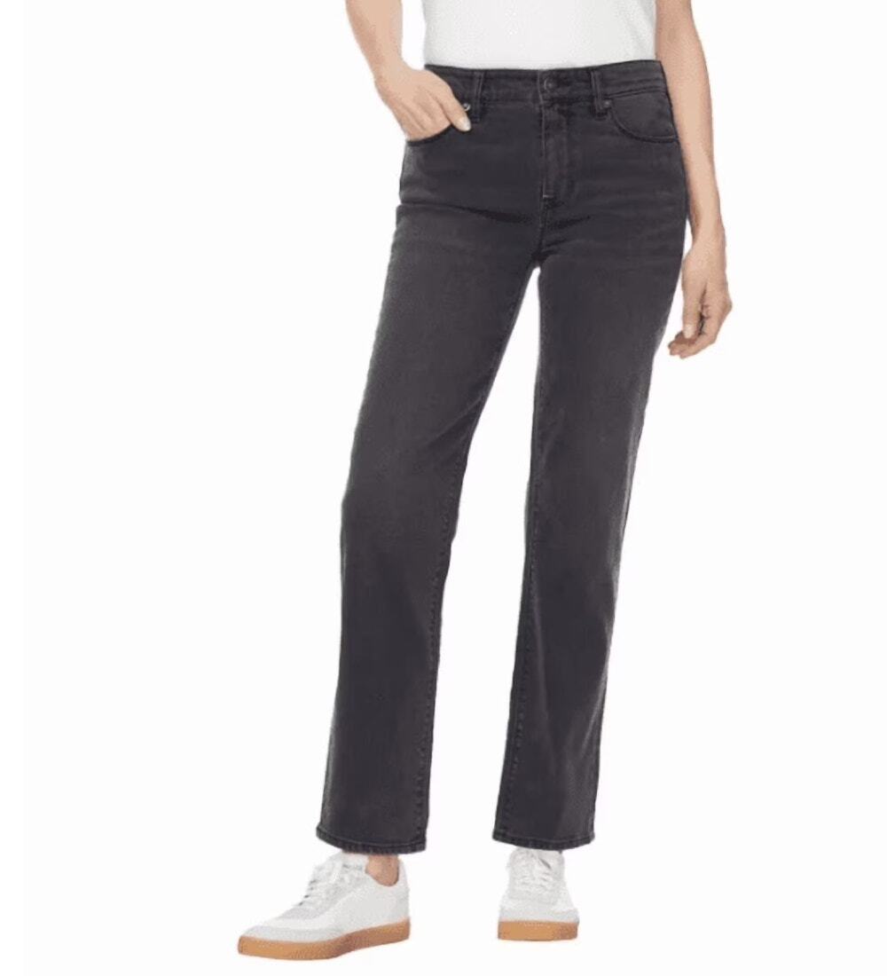 Hudson Jeans Women High Rise Straight Leg Jeans Grey Faded Black Stretch Size 12